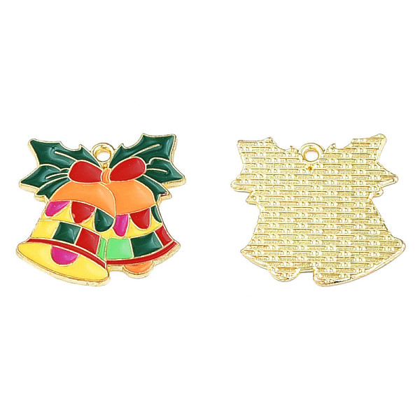 

PandaHall Rack Plating Alloy Enamel Pendants, Cadmium Free & Lead Free, Christmas Bell, Light Gold, 20x20x1mm, Hole: 1.4mm Alloy+Enamel Bell
