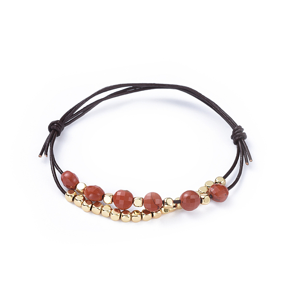 

PandaHall Cowhide Leather Cord Bracelets, with Natural Faceted Red Jasper Beads and Brass Cube Beads, 2-1/4 inch(5.7cm) Red Jasper