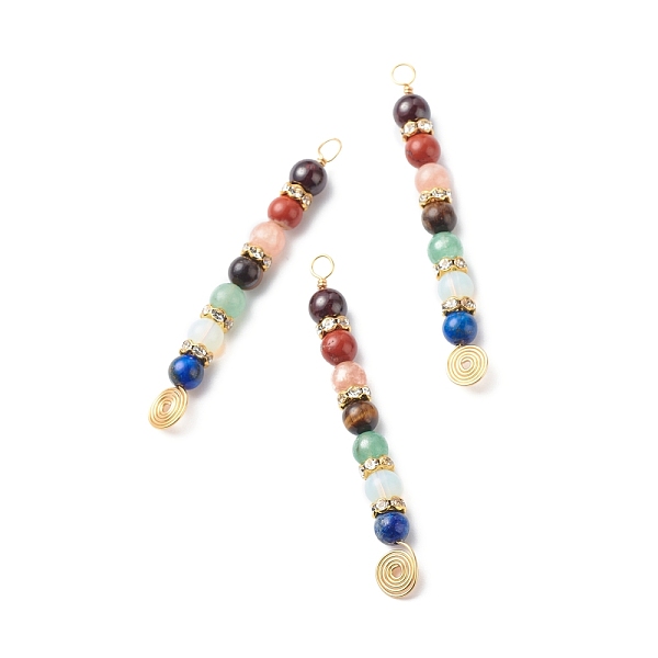 

PandaHall 7 Chakra Mixed Gemstone Copper Wire Wrapped Big Pendants, Gems Crystal Rhinestone Round Charm, Light Gold, 63x7.5x6mm, Hole: 3.5mm..., Clear