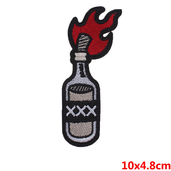 

PandaHall Computerized Embroidery Cloth Iron on/Sew on Patches, Costume Accessories, Dark Gray, 100x48mm Cloth Bottle