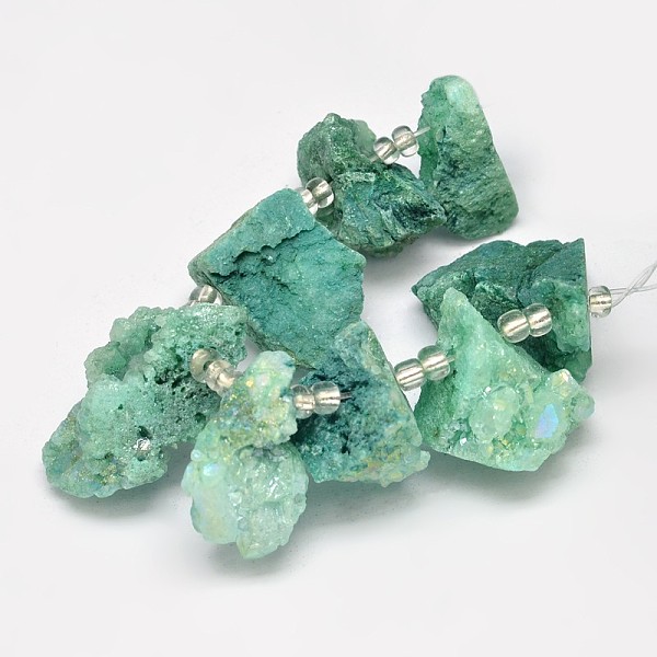 

PandaHall Dyed Nuggets Natural Electroplated Quartz Crystal Beads Strands, AB Color, Sea Green, 15~20x20~25mm, Hole: 1mm, about...