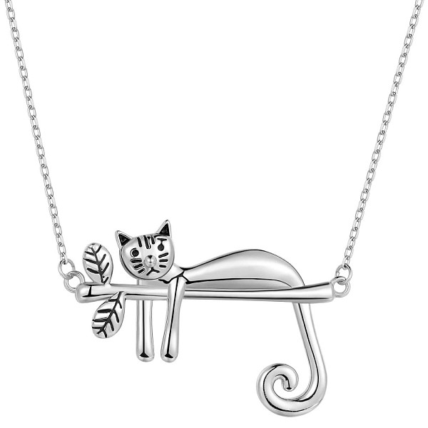 

PandaHall Rhodium Plated 925 Sterling Silver Cat On Branch Pendant Necklace for Women, Platinum, 15.35 inch(39cm) Sterling Silver