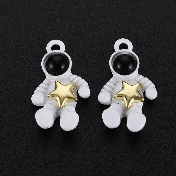 

PandaHall Spray Painted Alloy Pendants, Rack Plating, Cadmium Free & Lead Free, Light Gold, Spaceman with Star, White, 26x15x6mm, Hole: 2mm...