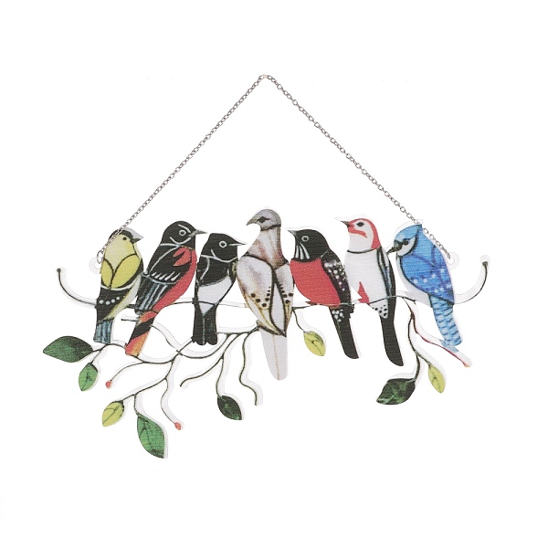 PandaHall Acrylic Pendant Decorations, Window Hanging Suncatcher, 7 Birds, Bird Pattern, 105x205x2mm Acrylic Bird