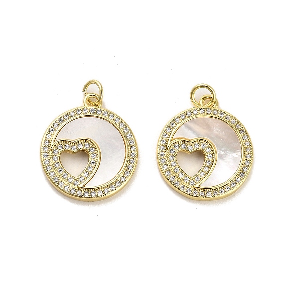 

PandaHall Brass Micro Pave Clear Cubic Zirconia Pendants, with Shell, Jump Rings, Real 18K Gold Plated, Heart, 21x18x3mm, Hole: 3.5mm...