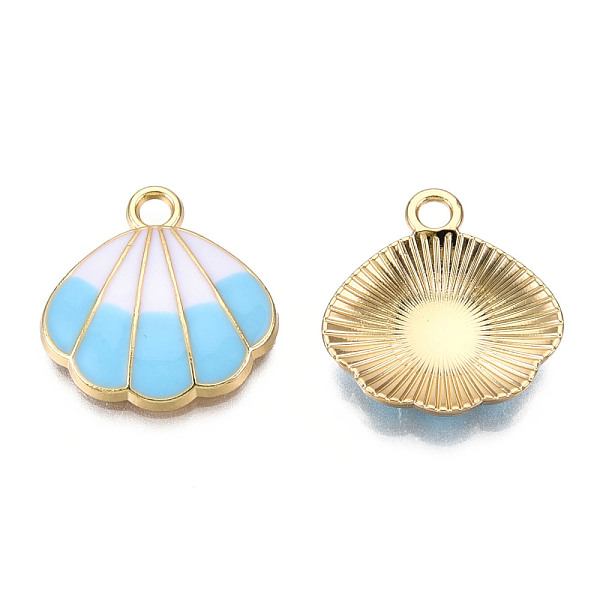 

PandaHall Alloy Pendants, with Enamel, Shell Shape, Light Gold, Light Sky Blue, 18x17x3mm, Hole: 1.8mm Alloy+Enamel Shell Shape Blue