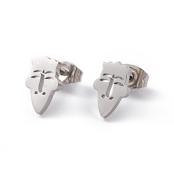 

PandaHall 304 Stainless Steel Tiny Hollow Out Clown Face Stud Earrings for Women, Stainless Steel Color, 10x7mm, Pin: 0.6mm 304 Stainless...