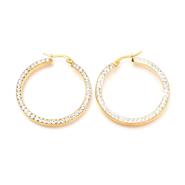 

PandaHall 304 Stainless Steel Hoop Earrings, with Polymer Clay Rhinestones, Flat Ring Shape, Golden, 42x39x2.7mm, Pin: 0.7mm 304 Stainless...