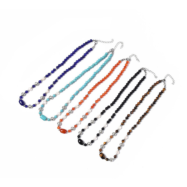 

PandaHall Gemstone & Natural Pearl Beaded Necklace with 304 Stainless Steel Clasp for Women, 18.23 inch(46.3cm) Mixed Stone