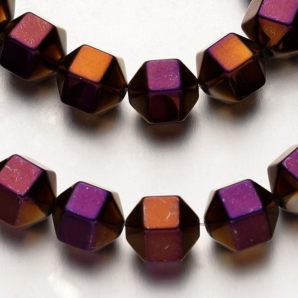 

PandaHall Electroplate Non-magnetic Synthetic Hematite Bead Strands, Polygon, Purple Plated, 9.5x9.5mm, Hole: 1mm, about 38pcs/strand, 15.7...