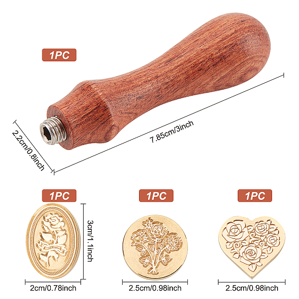 

PandaHall CRASPIRE Wax Seal Stamp Heads Set Rose Theme 3pcs Vintage Sealing Wax Stamps Heads and Wooden Handle Wax Stamp Kit for Wedding...