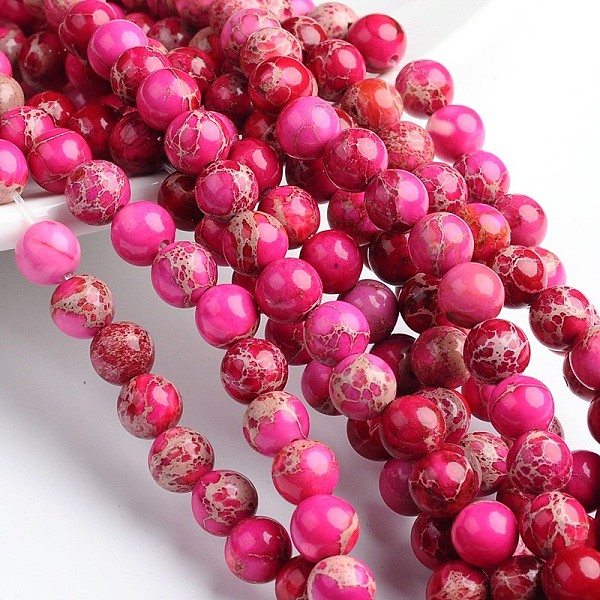 

PandaHall Dyed & Heated Natural Imperial Jasper Round Bead Strands, Camellia, 8mm, Hole: 1mm, about 49pcs/strand, 16 inch Imperial Jasper..., Pink