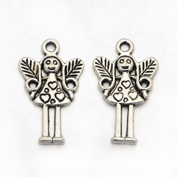 PandaHall Tibetan Style Alloy Fairy Pendants, Antique Silver, 25x15x2mm, Hole: 2mm Alloy Angel & Fairy