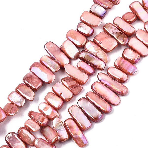 

PandaHall Natural Freshwater Shell Beads Strands, AB Color, Dyed, Nugget Stick, Dark Salmon, 8~25x6~10x2~6mm, Hole: 0.5mm, about...