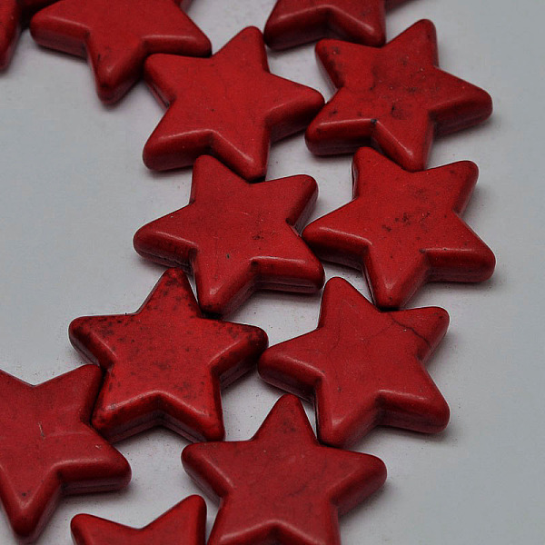 

PandaHall Dyed Synthetic Turquoise Bead Strands, Star, Red, 12x12x5mm, Hole: 1mm, about 42pcs/strand, 15.6 inch Synthetic Turquoise Star Red