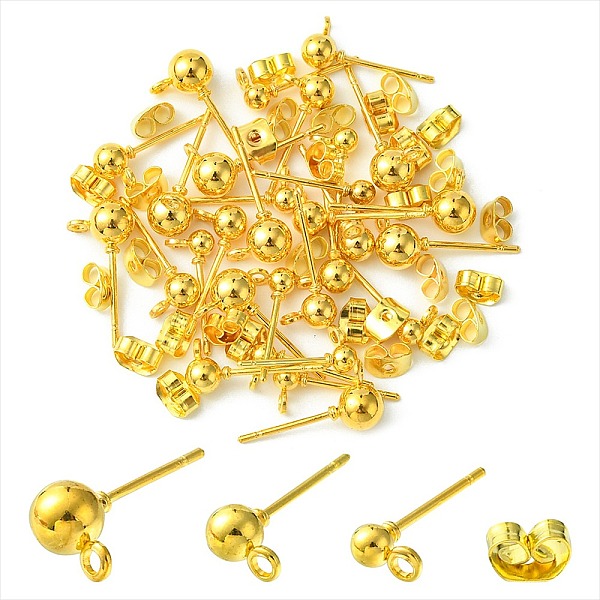 

PandaHall 30Pcs 3 Size Iron Stud Earring Findings, Ball Stud Earring Post, with Horizontal Loops, Golden, 14~16x3~5mm, Hole: 1.2~1.4mm, Pin...