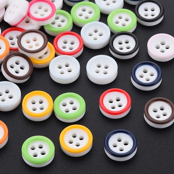 PandaHall 4-Hole Resin Buttons, Flat Round, Mixed Color, 11x3mm, Hole: 1.8mm Resin Flat Round Multicolor