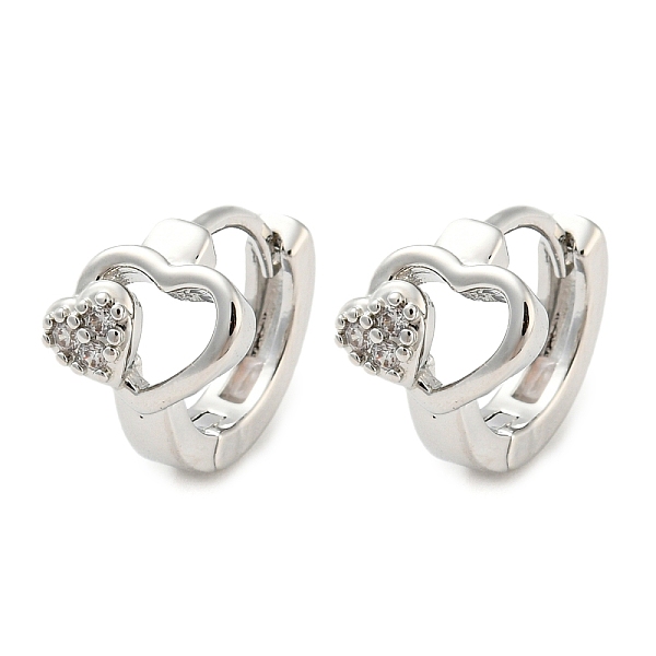 

PandaHall Rack Plating Brass with Cubic Zirconia Hoop Earrings for Women, Heart, Platinum, 12x9mm Cubic Zirconia Heart Clear