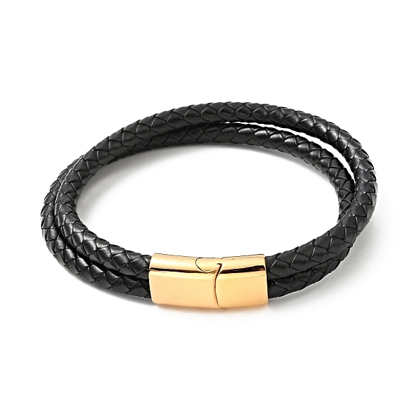 

PandaHall Cowhide Braided Double Layer Bracelet with 304 Stainless Steel Magnetic Clasps, Gothic Jewelry for Men Women, Black, 9-3/4 inch...