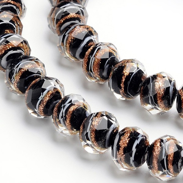 

PandaHall Handmade Gold Sand Lampwork Rondelle Beads Strands, Faceted, Black, 12x9mm, Hole: 1mm, 40pcs/strand, 14.2~15.4 inch Lampwork...