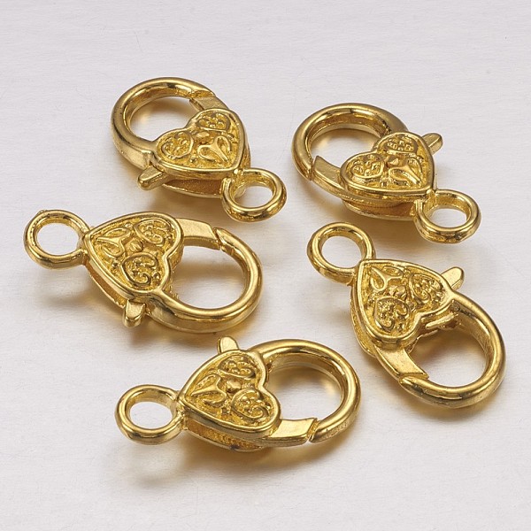 

PandaHall Tibetan Style Heart Lobster Claw Clasps, Cadmium Free & Lead Free, Golden, 25.5x14x6mm, hole: 4mm Alloy Heart
