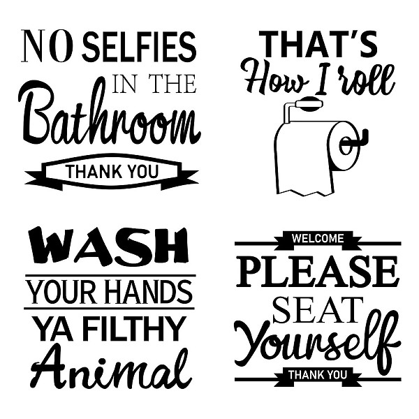

PandaHall PVC Wall Stickers, for Home Living Room Bedroom Decoration, Bathroom Theme, Black, 380x360mm, 4pcs/set Plastic Word Black