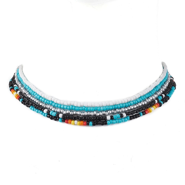 

PandaHall Glass Bead Necklaces for Women, Mixed Color, 14.96 inch(38cm), 5pcs/set Glass Rondelle Multicolor