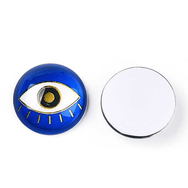 

PandaHall Glass Cabochons, Half Round with Eye, Blue, 20x6.5mm Glass Half Round Blue