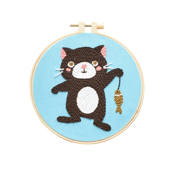 

PandaHall Animal Theme DIY Display Decoration Punch Embroidery Beginner Kit, Including Punch Pen, Needles & Yarn, Cotton Fabric, Threader..., Black
