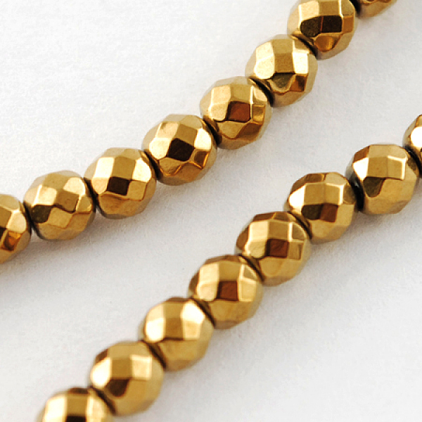 

PandaHall Non-magnetic Synthetic Hematite Beads Strands, Grade A, Faceted, Round, Golden Plated, 4x4mm, Hole: 1mm Non-magnetic Hematite..., Gold