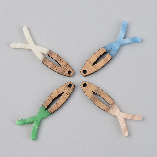 

PandaHall Opaque Resin & Walnut Wood Pendants, Jesus Fish, For Easter, Mixed Color, 38x14x3mm, Hole: 2mm Resin+Wood Fish Multicolor