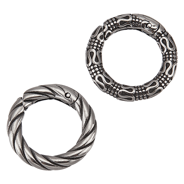 

PandaHall Unicraftale 2Pcs 2 Styles Tibetan Style 316 Surgical Stainless Steel Spring Gate Rings, Textured Round Ring, Antique Silver...