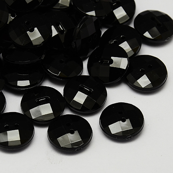 

PandaHall Taiwan Acrylic Buttons, Pearl Luster, Faceted, 2-Hole, Flat Round, Black, 11.5x4mm, Hole: 1mm Acrylic Flat Round Black