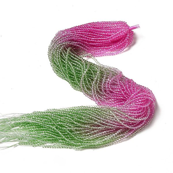 

PandaHall Transparent Gradient Color Glass Beads Strands, Faceted Round, Medium Violet Red & Lime Green, 3x2.8mm, Hole: 0.9mm, about...