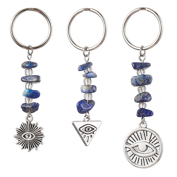 

PandaHall Tibetan Style Alloy Keychain, with Natural Lapis Lazuli Beads and Iron Split Key Rings, Mixed Shapes, Evil Eye, Mixed Shapes...