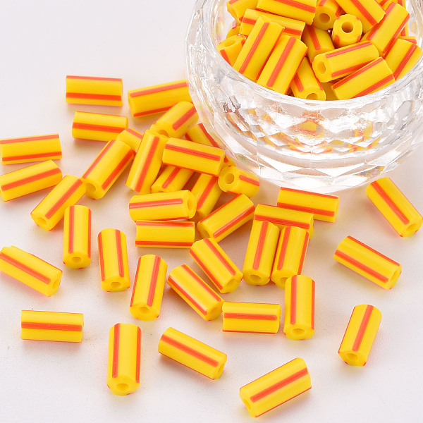

PandaHall Glass Bugle Beads, Opaque Colours Seep, Round Hole, Gold, 8~10x4mm, Hole: 1.8mm, about 1800pcs/pound Glass Gold