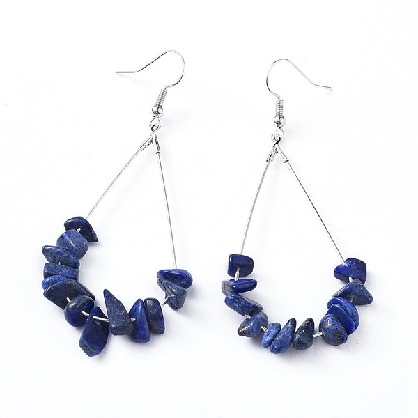 

PandaHall Dangle Earrings, with Natural Lapis Lazuli Chips, Platinum Plated Brass Earring Hooks and teardrop, Pendants, 71~75mm, Pendant...