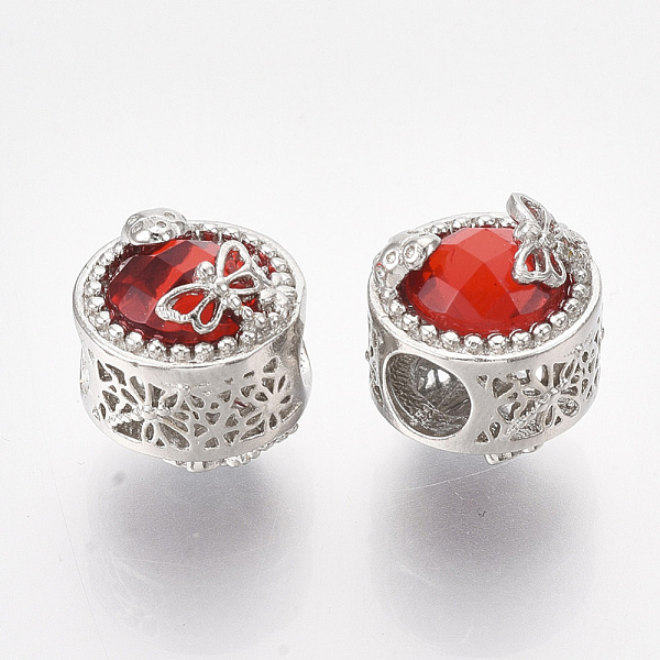 

PandaHall Platinum Plated Alloy Beads, with Rhinestones, Large Hole Beads, Flat Round with Dragonfly, Hyacinth, 12x14mm, Hole: 4.5mm..., Red