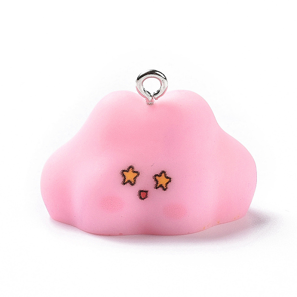 

PandaHall Opaque Resin Pendants, Cartoon Cloud Charms, with Platinum Tone Iron Loops, Pink, 19.5x27x21mm, Hole: 2mm Iron+Resin Cloud Pink