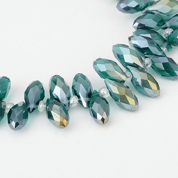 

PandaHall Electroplate Glass Beads Strands, Top Drilled Beads, Faceted Teardrop, AB Color Plated, Teal, 12~13x6mm, Hole: 1mm, about..., Cyan
