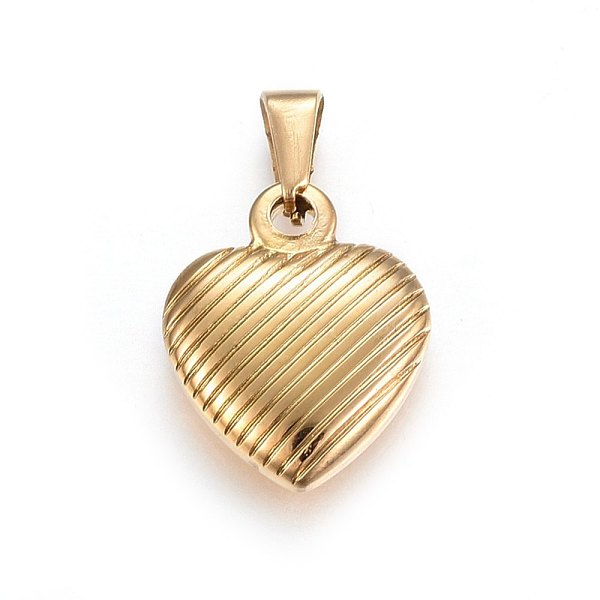

PandaHall 304 Stainless Steel Pendants, Puffed Heart with Stripe Pattern, Golden, 21.5x18x6mm, Hole: 7x3mm 304 Stainless Steel Heart