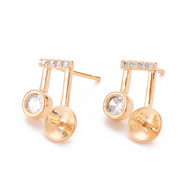 

PandaHall Brass Micro Pave Clear Cubic Zirconia Earring Findings, for Half Drilled Beads, Nickel Free, Musical Note, Real 18K Gold Plated...