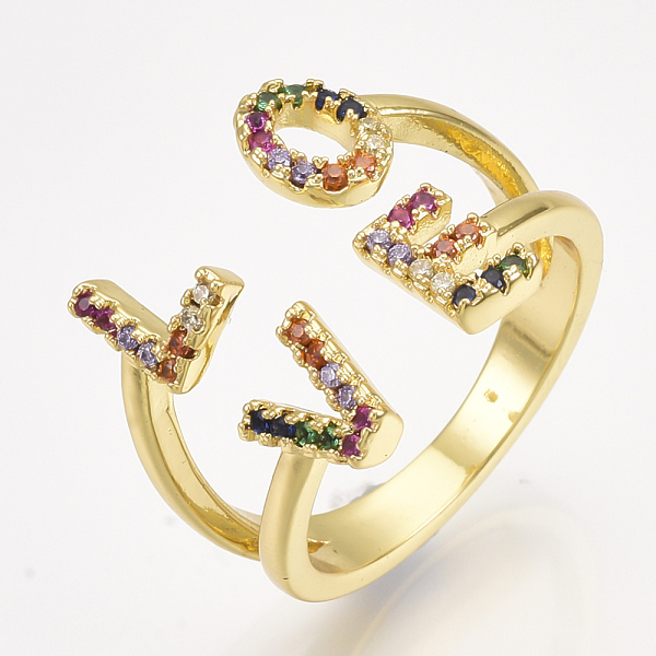 

PandaHall Brass Micro Pave Cubic Zirconia Cuff Rings, Open Rings, Promise Ring, Word LOVE, Colorful, US Size 6(16.5mm) Brass+Cubic Zirconia