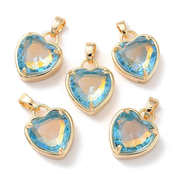 

PandaHall K9 Glass Pendants, with Golden Tone Brass Findings, Faceted, Heart Charms, Aquamarine, 18x15x7.7mm, Hole: 5x3mm K9 Glass Heart..., Cyan