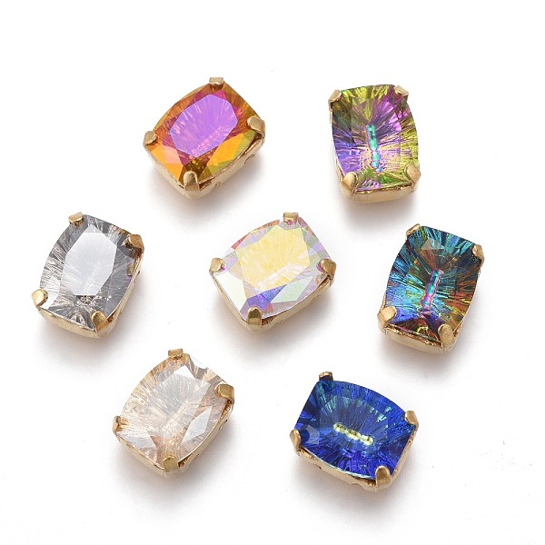 

PandaHall Sew on Rhinestone, Glass Rhinestone, with Raw(Unplated) Brass Prong Settings, Garments Accessories, Rectangle, Mixed Color..., Multicolor
