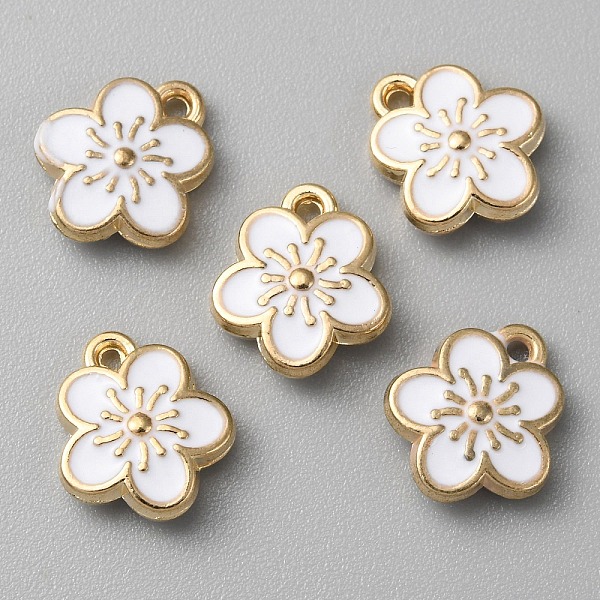 

PandaHall Alloy Pendants, Double-sided Enamel, Plum Blossom Flower Charm, White, 12x10.5x3mm, Hole: 1.5mm Alloy+Enamel Flower White