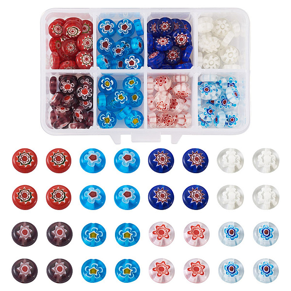 

PandaHall Craftdady Handmade Millefiori Glass Beads, Flat Round, Mixed Color, 10x4mm, Hole: 1.5mm, 8 colors, 20pcs/color, 160pcs Millefiori..., Multicolor