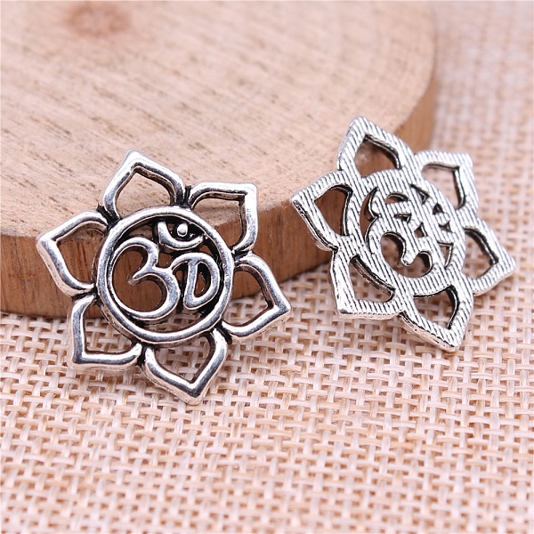 

PandaHall Chakra Theme Tibetan Style Alloy Pendants, Flower with Ohm/Aum, Antique Silver, 23x23mm Alloy Flower