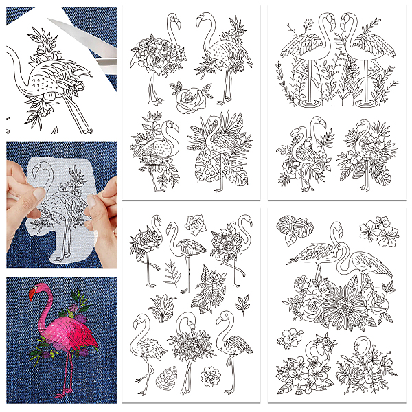 

PandaHall 4 Sheets 11.6x8.2 Inch Stick and Stitch Embroidery Patterns, Non-woven Fabrics Water Soluble Embroidery Stabilizers, Flamingo...