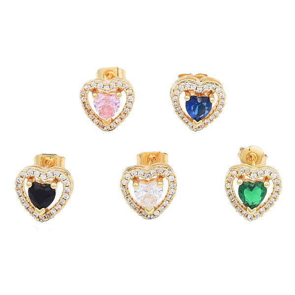 

PandaHall Cubic Zirconia Heart Stud Earrings, Golden Brass Jewelry for Women, Nickel Free, Mixed Color, 10x10.5mm, Pin: 0.7mm Cubic Zirconia..., Multicolor